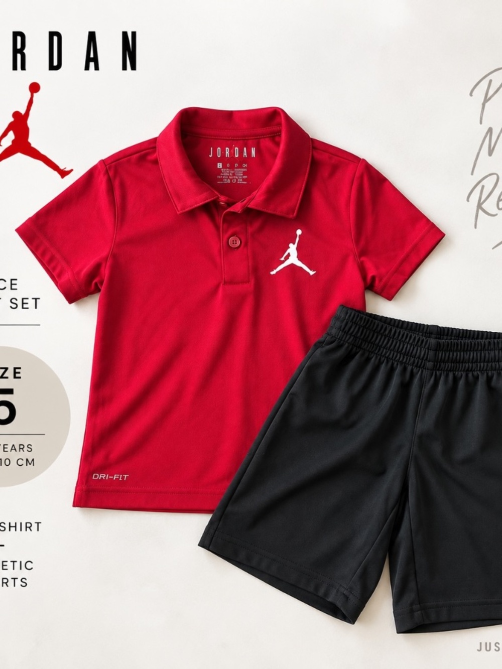 Jordan Boys 2-Piece Outfit Set Red Polo & Black Shorts Size 5